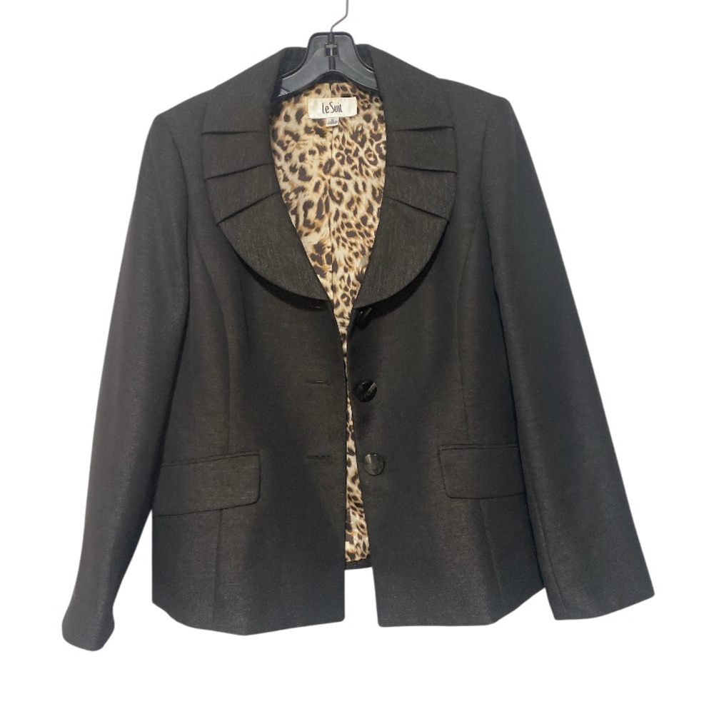 Le Suit Blazer Women’s Glitter Pleated Collar Button Office Career Jacket - 12